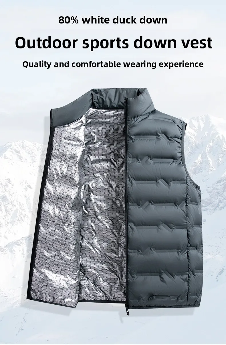 

Мужской зимний новый жилет на белом утином пуху, мужской теплый ветрозащитный жилет без рукавов с воротником-стойкой, мужской сверхлегкий водонепроницаемый жилет, мужской