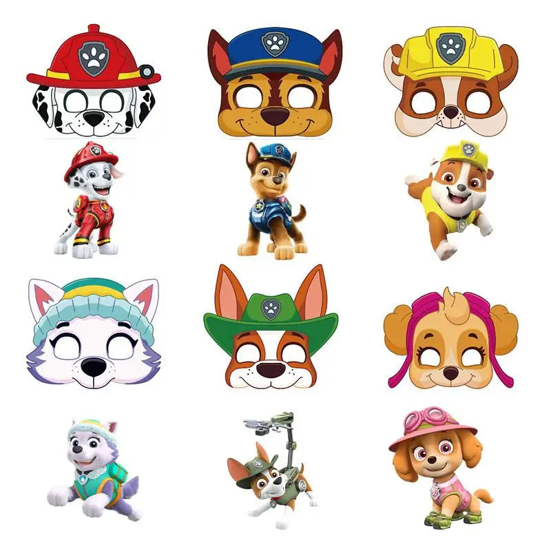 12Pcs Paw Patrol Masks Costume Masks Chase Skye Marshall Figure Mask Birthday Party Children Toy Cosplay Party Stage Props Gift