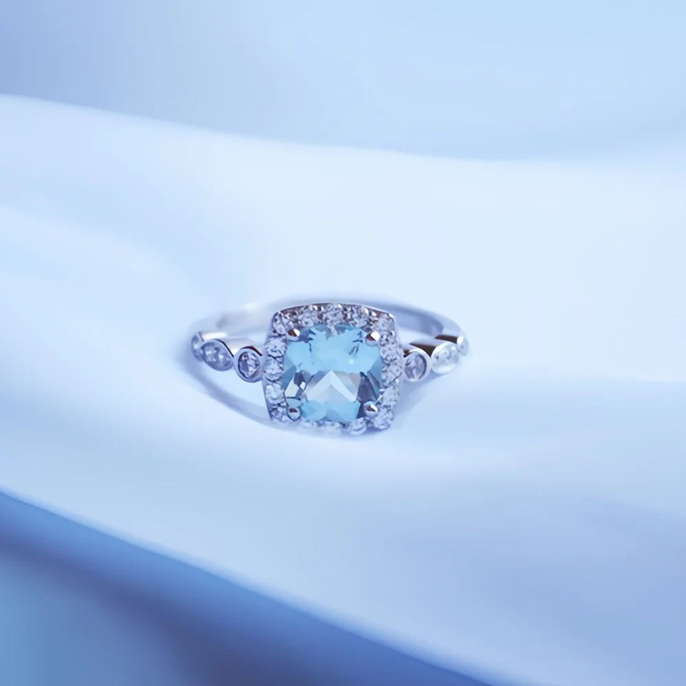 7MM Sky Blue Cubic Zirconia Luxury Wedding Rings for Women  925 Sterling Silver Fashion Jewelry Rings