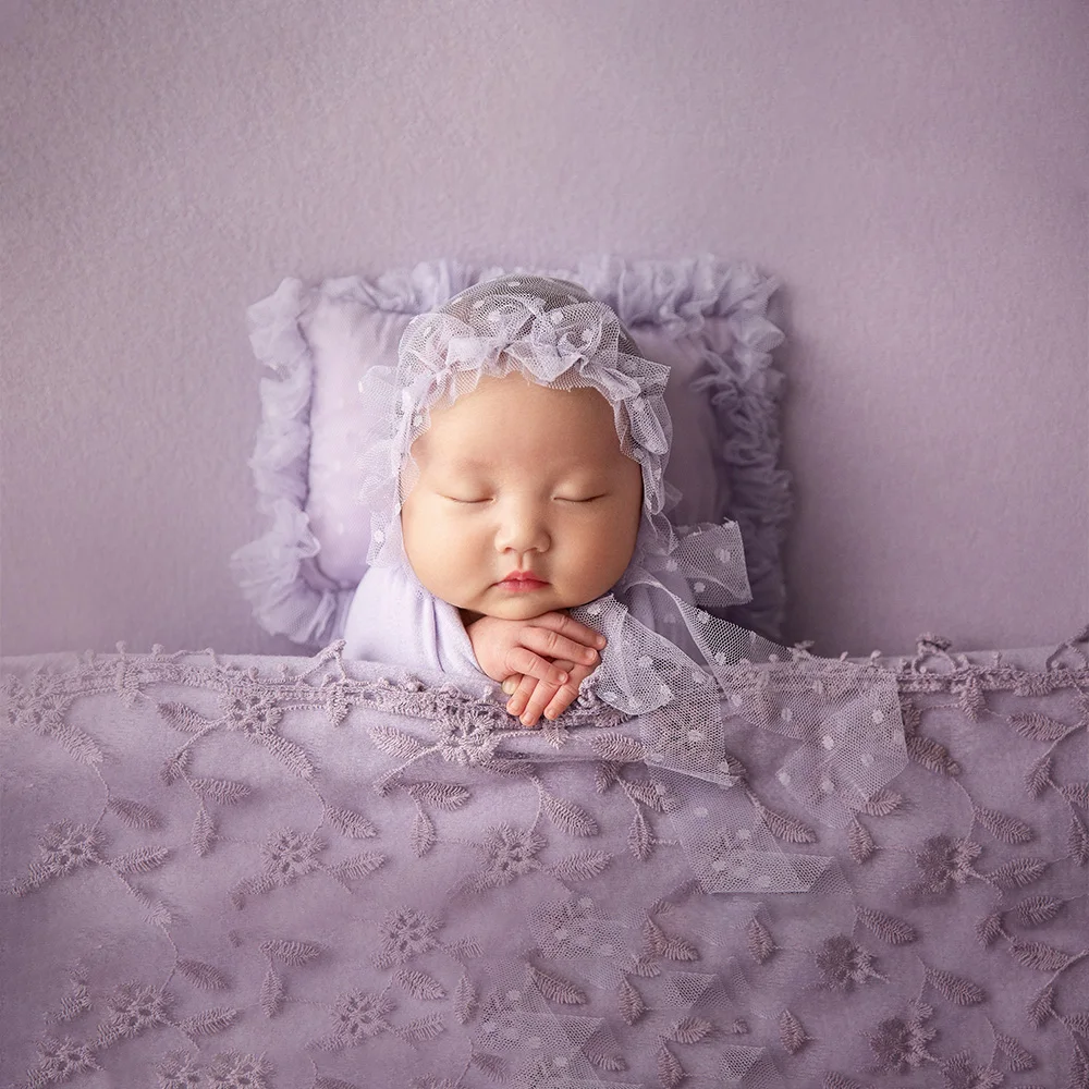 Set pemotretan bayi baru lahir, properti katun lembut peregangan, topi beruang Crochet buatan tangan, topi renda boneka, bantal, Set menembak Studio