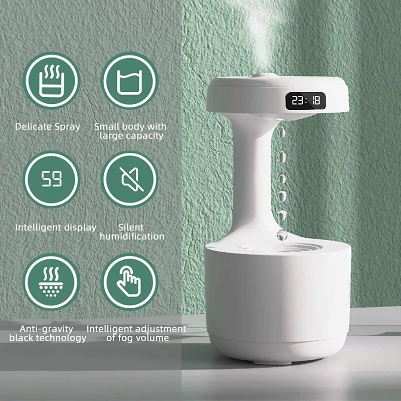 Humidificador de gota de agua antigravedad, humidificador de 800ml, humidificador de fuente de niebla fría, flujos de agua, humidificadores de aire traseros para dormitorio