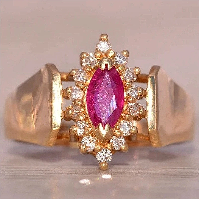 Modischer, romantischer, mit rosa synthetischem Zirkonia eingelegter Bankettring für Damen, Vintage-Stil, wunderschöner Schmuck für Hochzeit und Verlobung