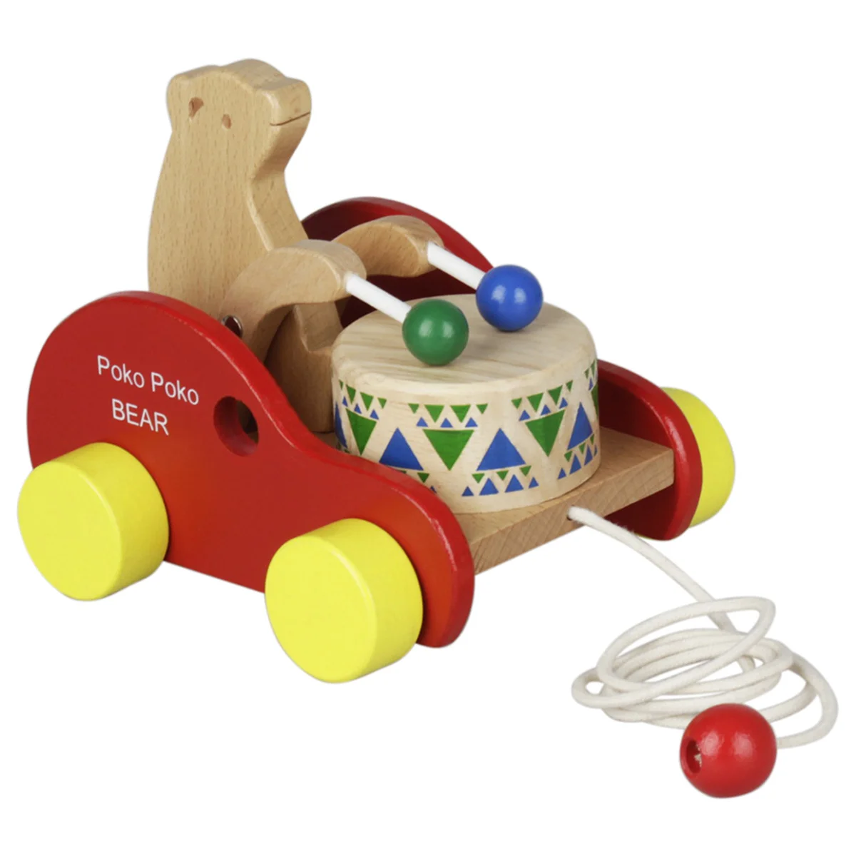 Voiture ours battant en bois, tambour éducatif pour enfants en bas âge, Coordination œil-main, ficelle de traction, cadeau d'apprentissage, voiture ours