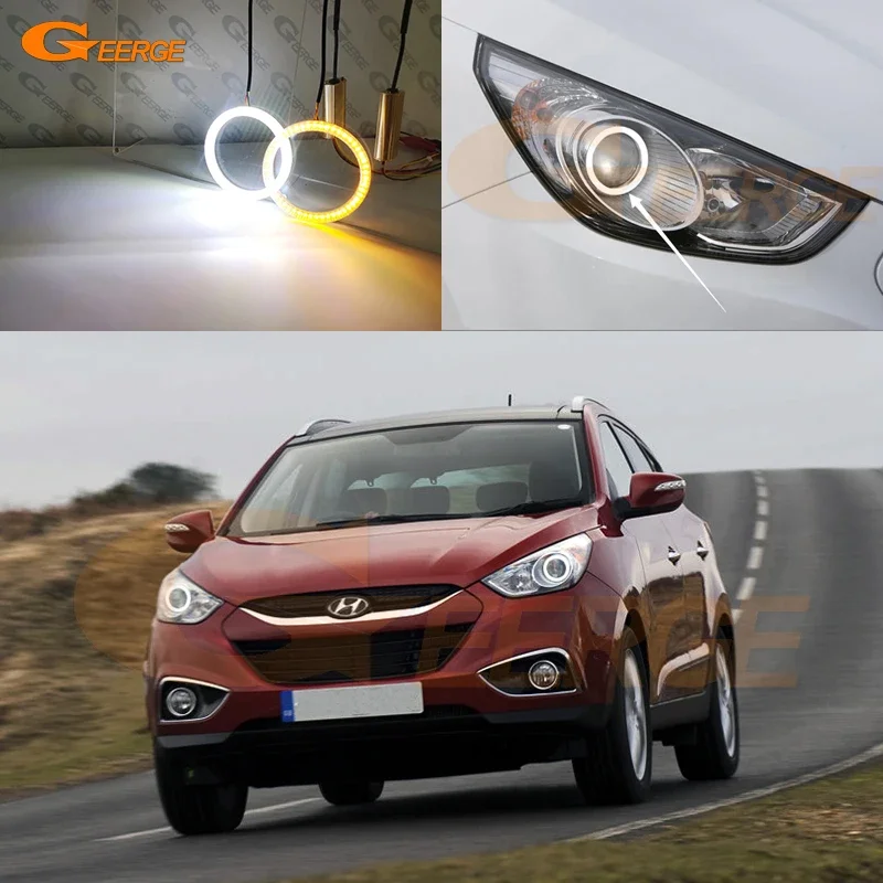 

For Hyundai Ix35 2009 2010 2011 2012 2013 Ultra Bright Switchback Day Light Turn Signal SMD LED Angel Eyes Kit Halo Rings
