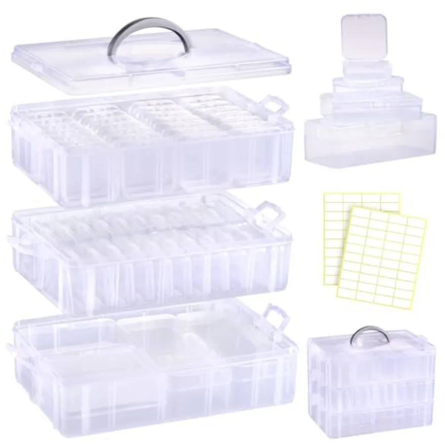 

Bead Organizers and Storage 56 Pcs Small Plastic Containers with Lids and 3-Tier Stackable Storage Box Mini Clear Organizers fo