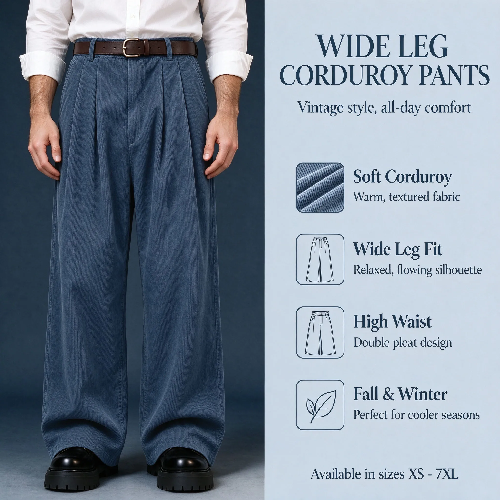 Men's Corduroy Wide Leg Pants High Waist Pleated Front Loose Trousers Spring Autumn Winter Vintage Casual Pants Big Tall Size