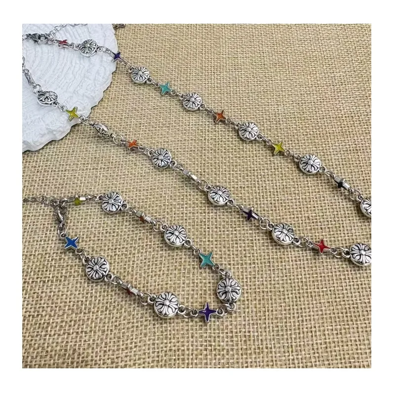 

Vintage Oil Drip Mango Star Cross Hip Hop Style Necklace Niche Design Sense Premium Punk Bracelet Neck Chain