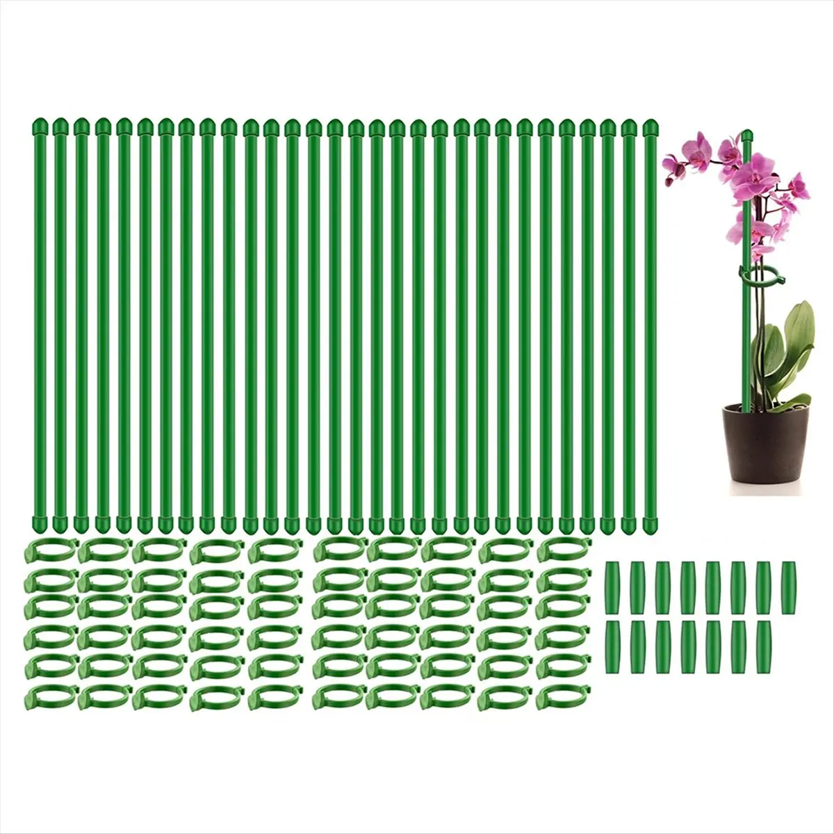 【ABFS】30 Pcs Adjustable Plant Support Stakes Garden Single Stem Support Stake with Plant Clips and Connect Pipe 11.8INCH