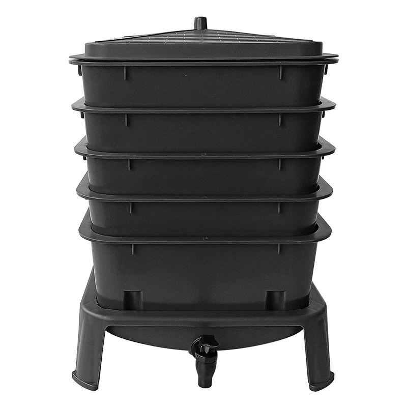 Heavy Duty 50L 5-Tray Worm Farm Composter Indoor Outdoor Vermicompost Bin for Garden Kitchen Waste Recycling Organic Fertilizer