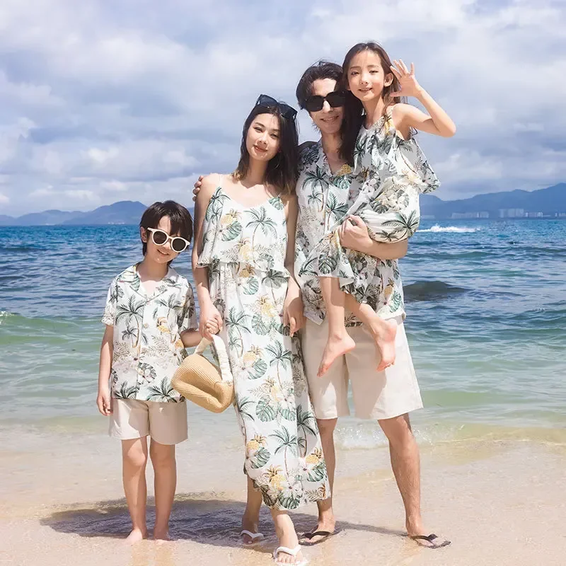 Beach Family Matching Outfits Vacation 2024 Mom and Daughter Summer Dress Resort Couple Look Dad and Son Sea Holiday Clothes Set