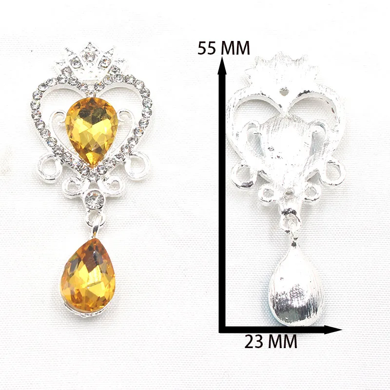2 Pieces/Batch 55*23MM New Alloy Handmade Yellow Crown DIY Material Jewelry Accessories Water Drop Hang