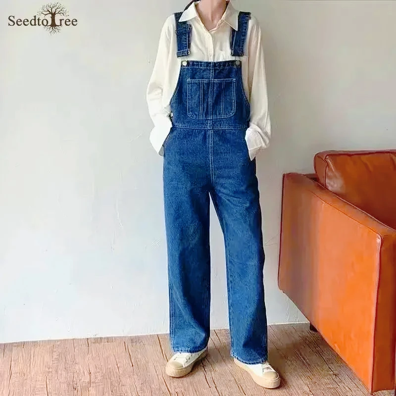 

Модные мужские джинсовые комбинезоны свободного кроя, прямые джинсовые брюки на подтяжках, брюки-карго в стиле сафари