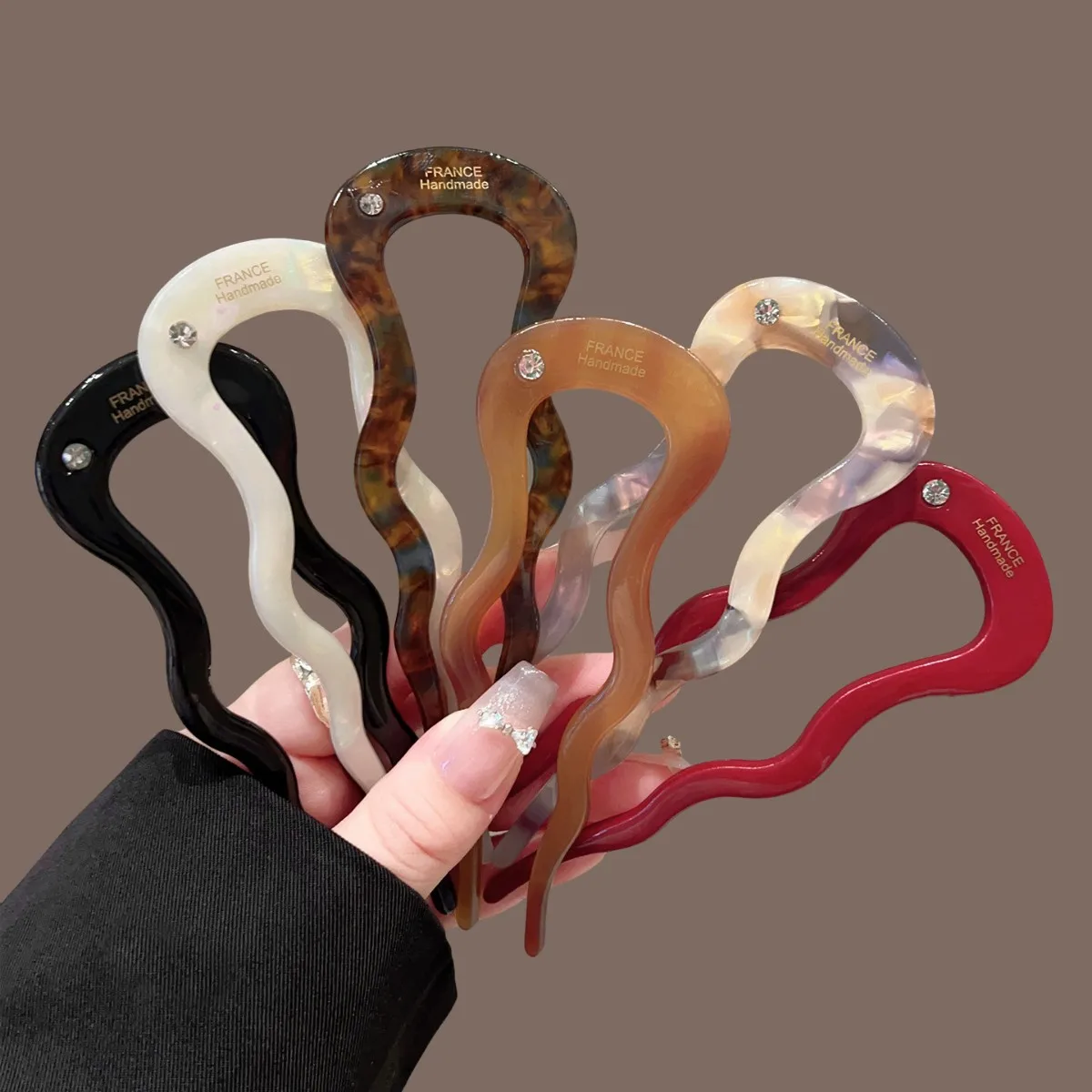 French Twist Hair Stick Hair Clip Acetate Wavy U-Shaped Hairpin Vintage Tortoise Shell Women Hair Bun Pin Headwear Accessories