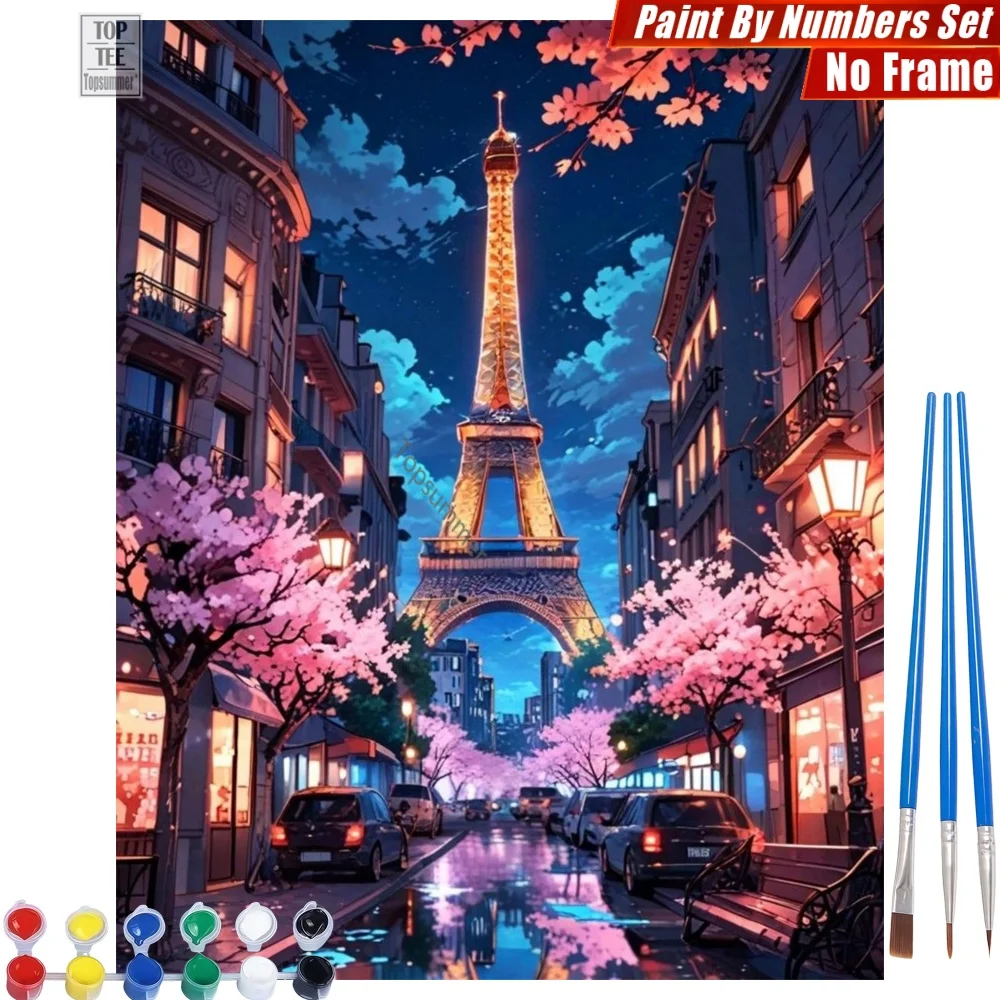 

Romantic Cherry Eiffel DIY Digital Oil Paints Set - Aesthetic Paris Tower Home Bedroom Decor Valentine's Day Gift For Girlfriend
