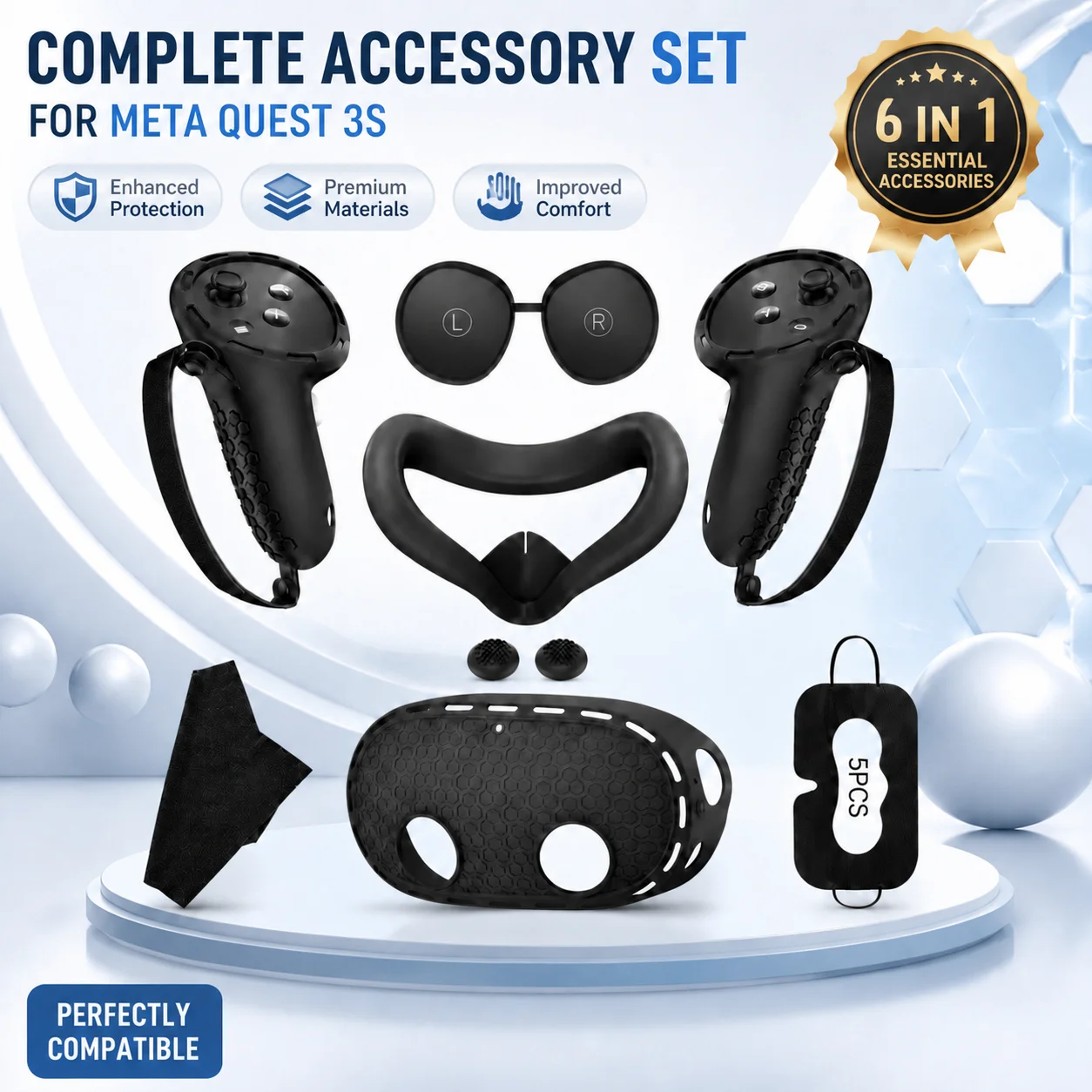 Suitable for Meta Quest3s seven-piece set Silicone set Handle set Main cover Blackout mask VR accessories