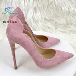 Temperament Women Pumps 8CM 10CM 12CM Thin Heel Female Pointe Toe Stilettos Party Single Shoes For Lady Pink Suede High Heels