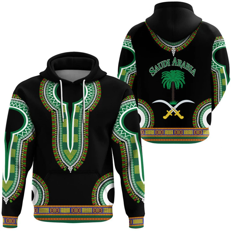 Saudi Arabia Flag Map Pattern Sweatshirts SA National Emblem Hoodie For Men Clothing Daily Casual Male Hoody Sport Boy Pullovers