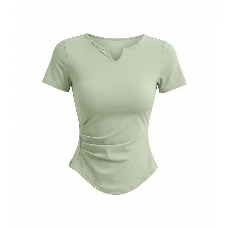 Summer fitness top, short sleeved T-shirt, yoga suit, women's short sleeved nude tight fit, running sports T-shirt, women's