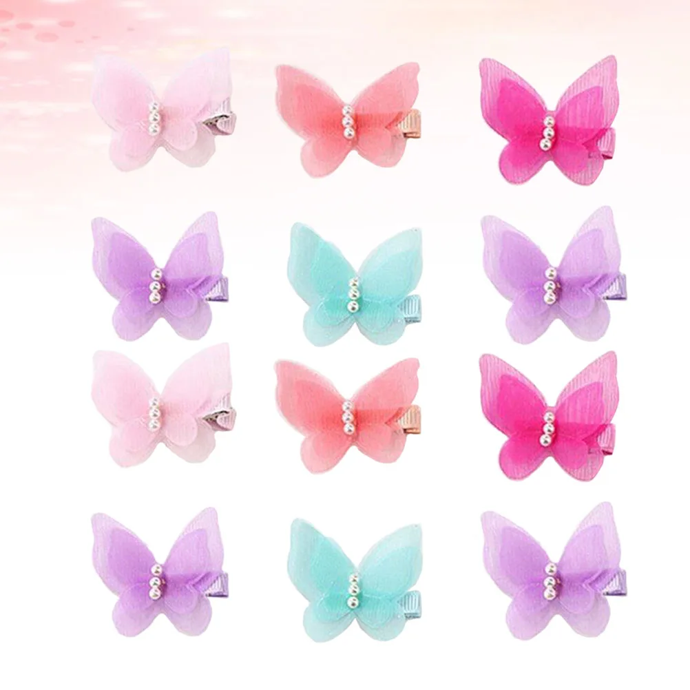 

12pcs Pearl Bowknot Hair Clips For Children Chiffon Hair Accessories Decorative Barrettes Elegant Head Decoration Creative