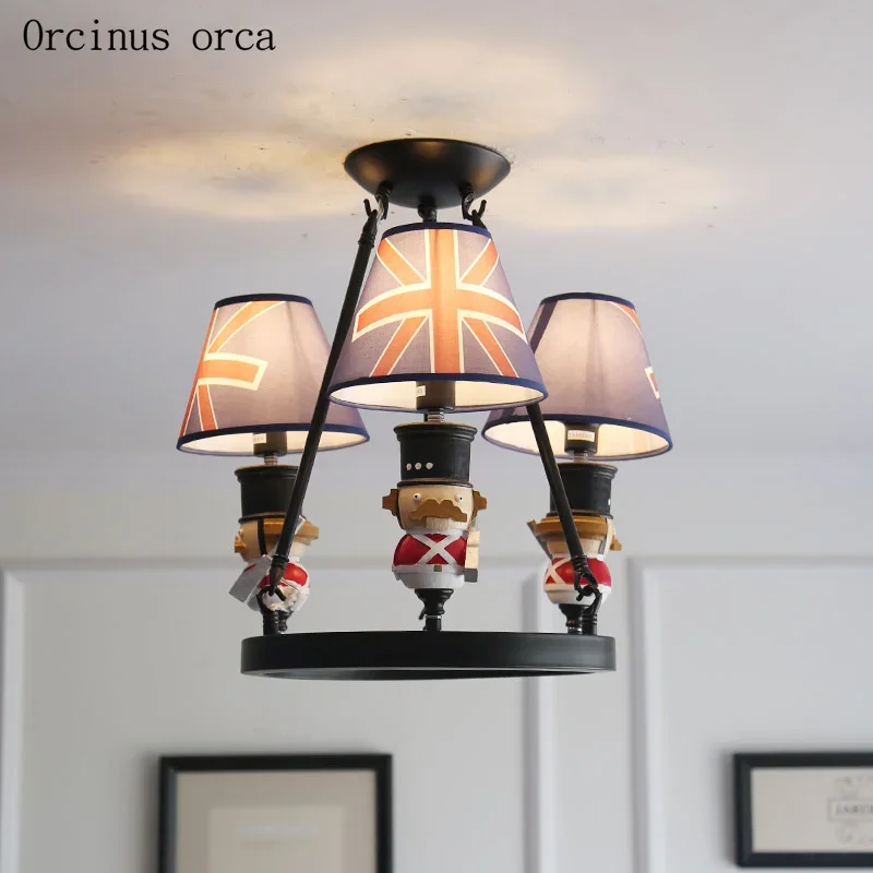 British creative soldier chandelier boy bedroom children's room lamp American style cute doll pendant lamp free shipping