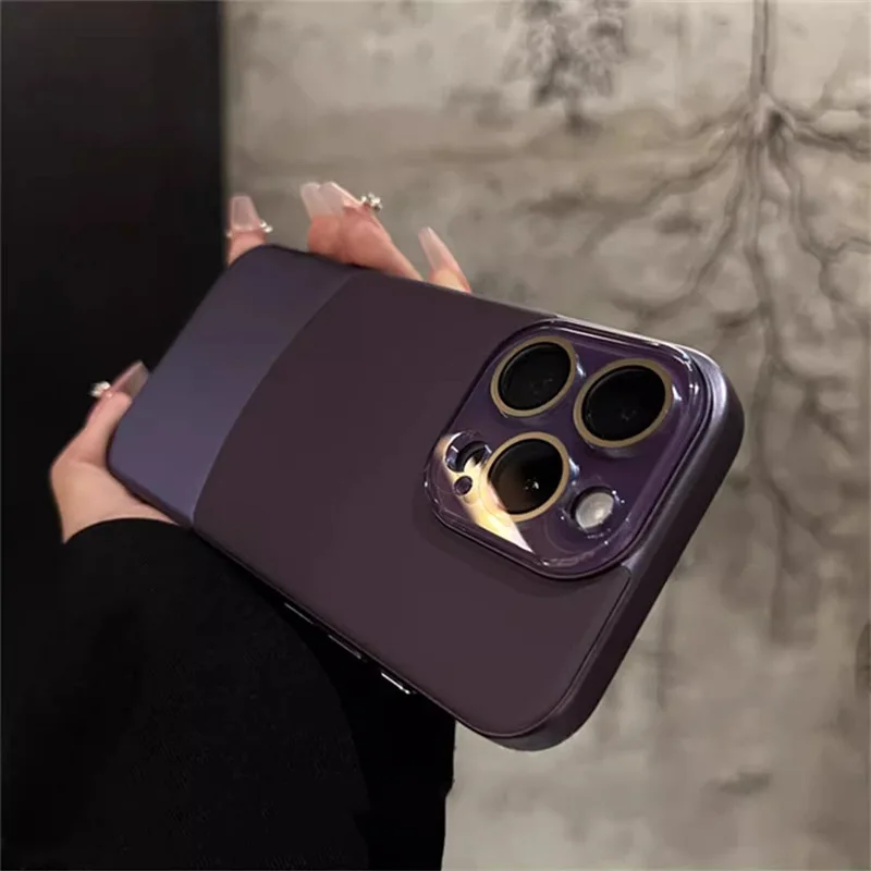 

High end leather textured stitched crystal lenses suitable for 17 16 15 14Plus 13 12 11 Pro Max, with lens protection case