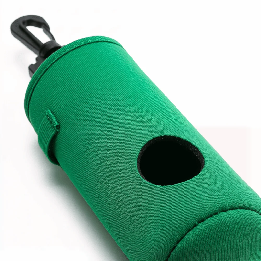 

Cylindrical Shape Golf Ball Carry Bag Hanging Design Stitched Edges Golf Tee Holder Ball and Tee Slots Soft Texture