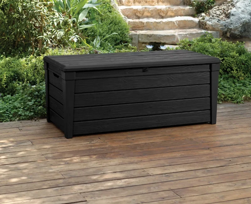 Keter Brightwood Outdoor Plastic Deck Box, All-Weather Resin Storage, 120 Gal, Anthracite Gray