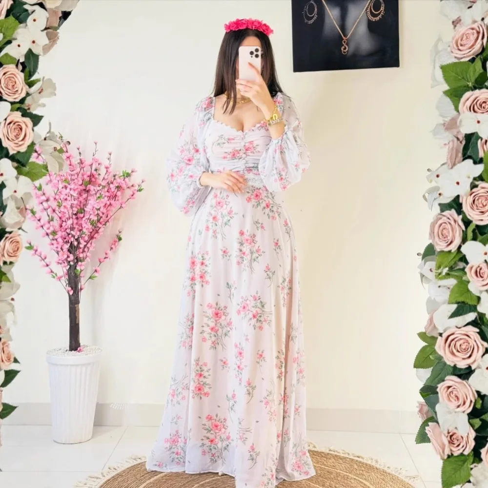 Abayas Dubai Floral Print Süße Kleid Frauen Dubai Arabischen Lange Robe Eid Ramadan Marokko Vestidos Jalabiya Party Lange Kleider 2023