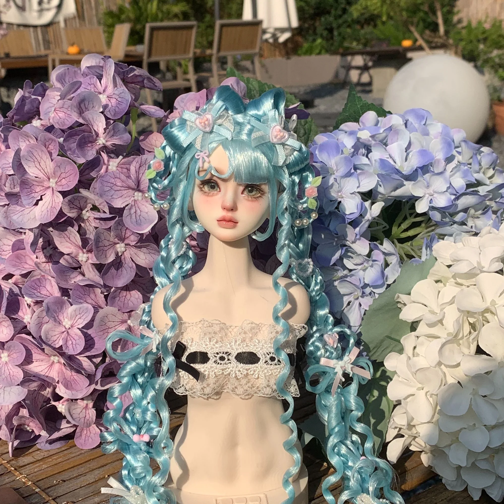 Wigs doll accessories doll wig blue heart-shaped double ponytail wig, 1/3 1/4 1/6 BJD doll hair free shipping