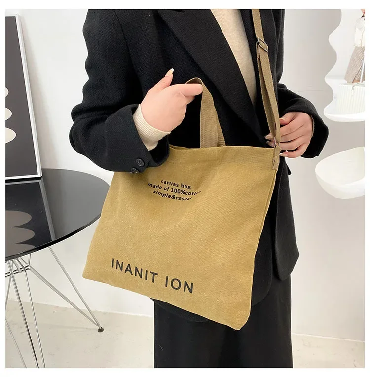 Japanische Minimalistische Canvas-Umhängetasche, Robuste Waschbare Handtasche mit Großer Kapazität, Schultertasche für Studenten & Tägliches Tragen – Detail 15