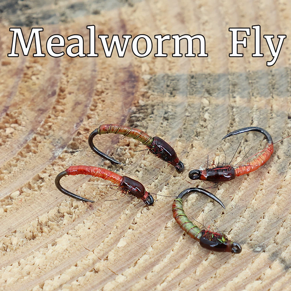 ICERIO 6PCS Mealworm Fly for Fly Fishing-Realistic Insect Larvae Pattern Nymph Bait for Catfish & Bottom Feeder Fish