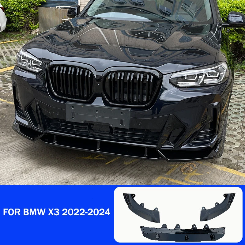 

FIT FOR BMW X3 2022-2024 Glossy black ABS Front Bumper Lip Spoiler Body kit 3PCS Bumper protection
