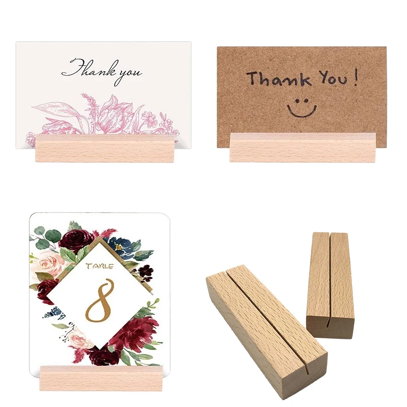 10Pcs/Pack Wooden Photo Stand Business Card Holder Rectangle Card Clip Picture Card Display Handmade Memo Holder for Home Office