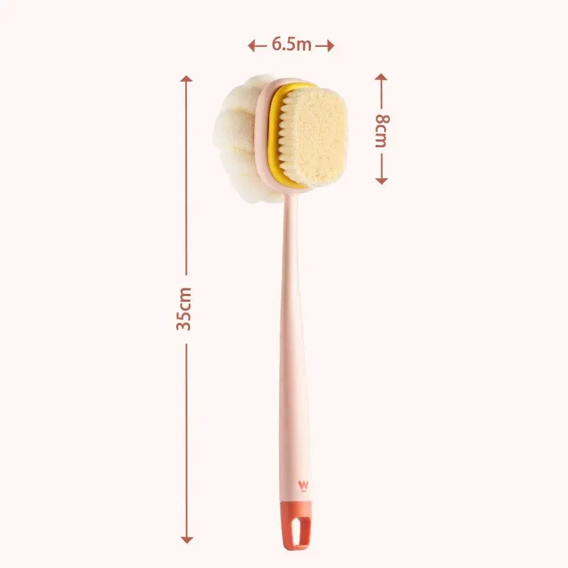 Loofah 백 스크러버 긴 손잡이 샤워 바디 브러시, 부드러운 메쉬 스폰지, 피부 각질 제거 목욕, 마사지