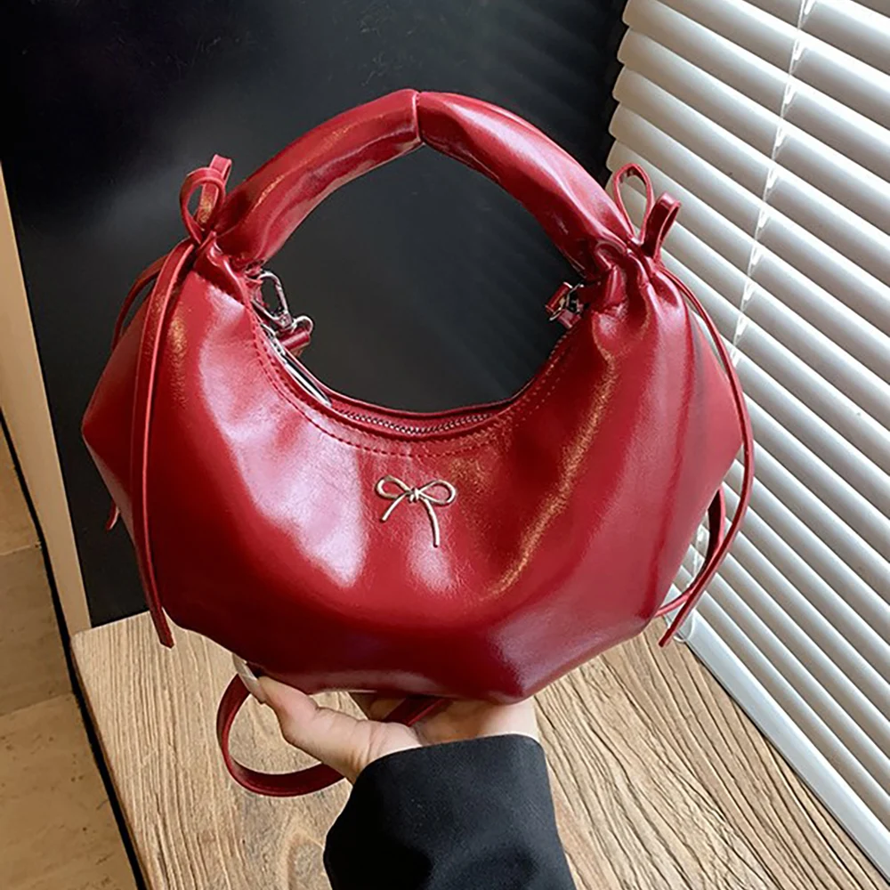 

Модные плиссированные сумки с бантом для женщин, роскошный дизайнерский клатч на молнии, новинка 2025, модные сумки на плечо в форме полумесяца с верхней ручкой