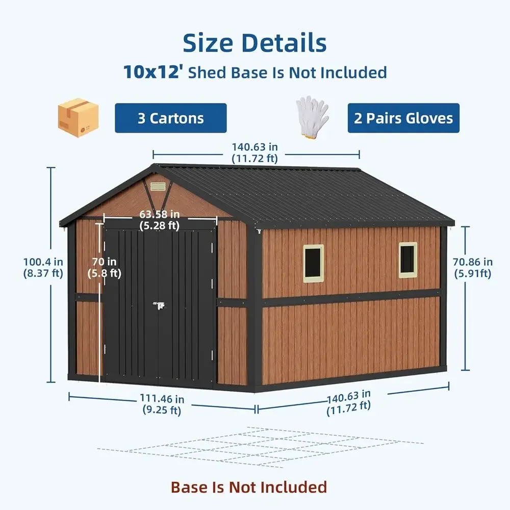 Extra Large Outdoor Metal Storage Shed with Lockable Door & Window for Patio, Lawn, and Garden Tools