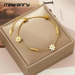 Mewanry 316L Stainless Steel Daisy Bead Anklets For Women Girls Sweet Cute Temperament Simple Fashion Anniversary Jewelry Gifts