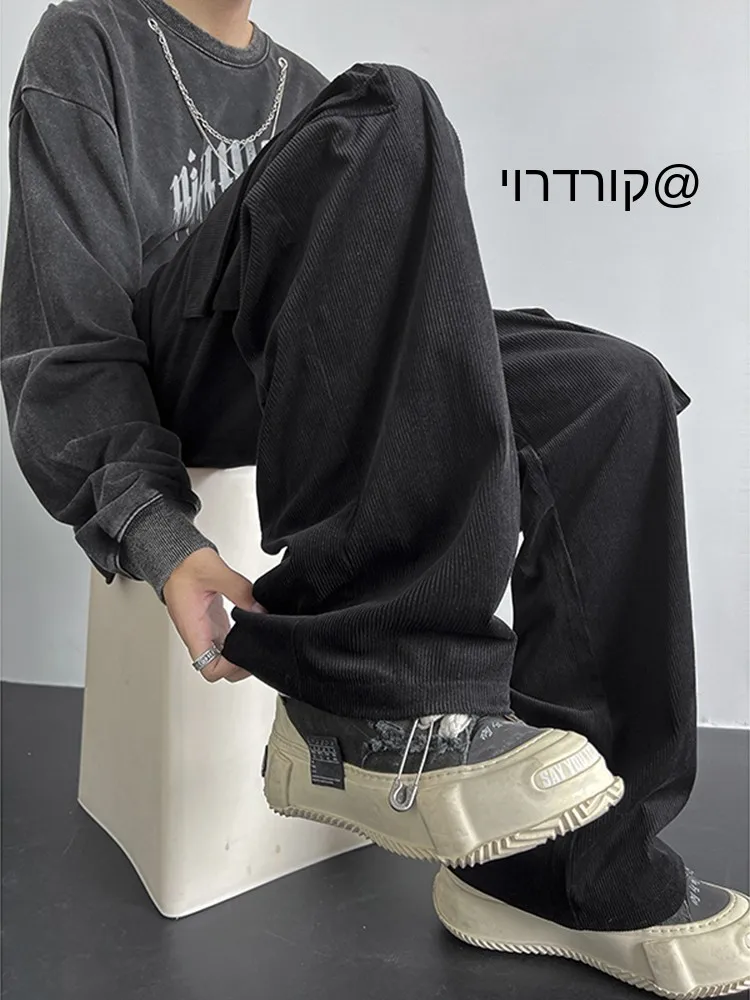 Corduroy Men's Straight Leg Pants Draping Style Autumn Lazy Cityboy High Street American Workwear Long Trousers