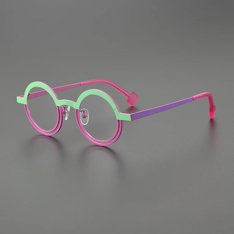 Patchwork color ultra-light titanium round glasses frame, niche fashion, personality, retro artistic optical prescription glasse