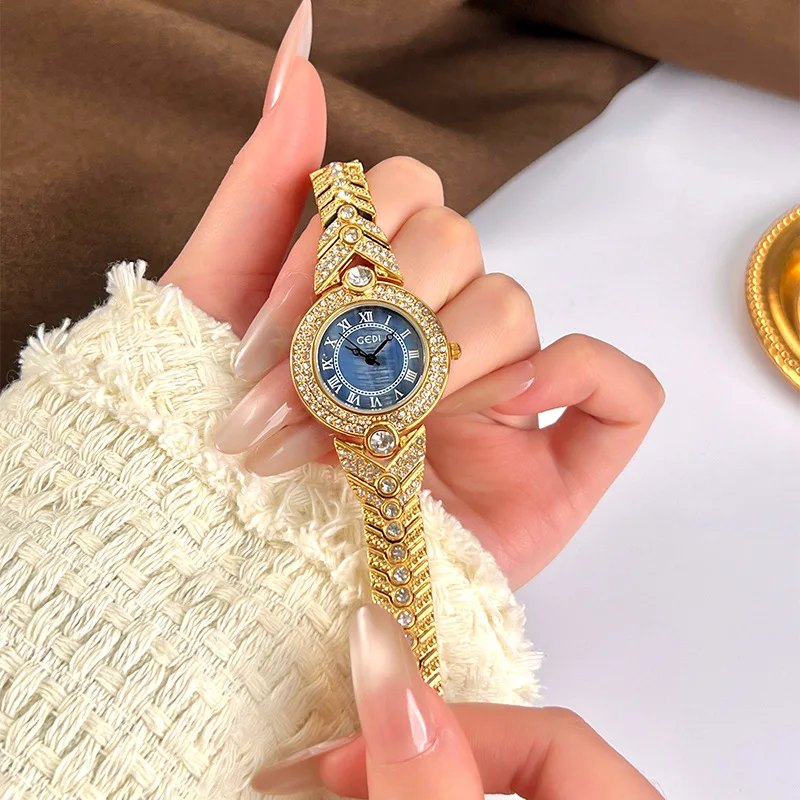 GEDI Brand Women's Watches Light Luxury Brand Diamond Inlay Quartz Watch Advanced Exquisite Gold Bracelet Ladies' Clock Gift