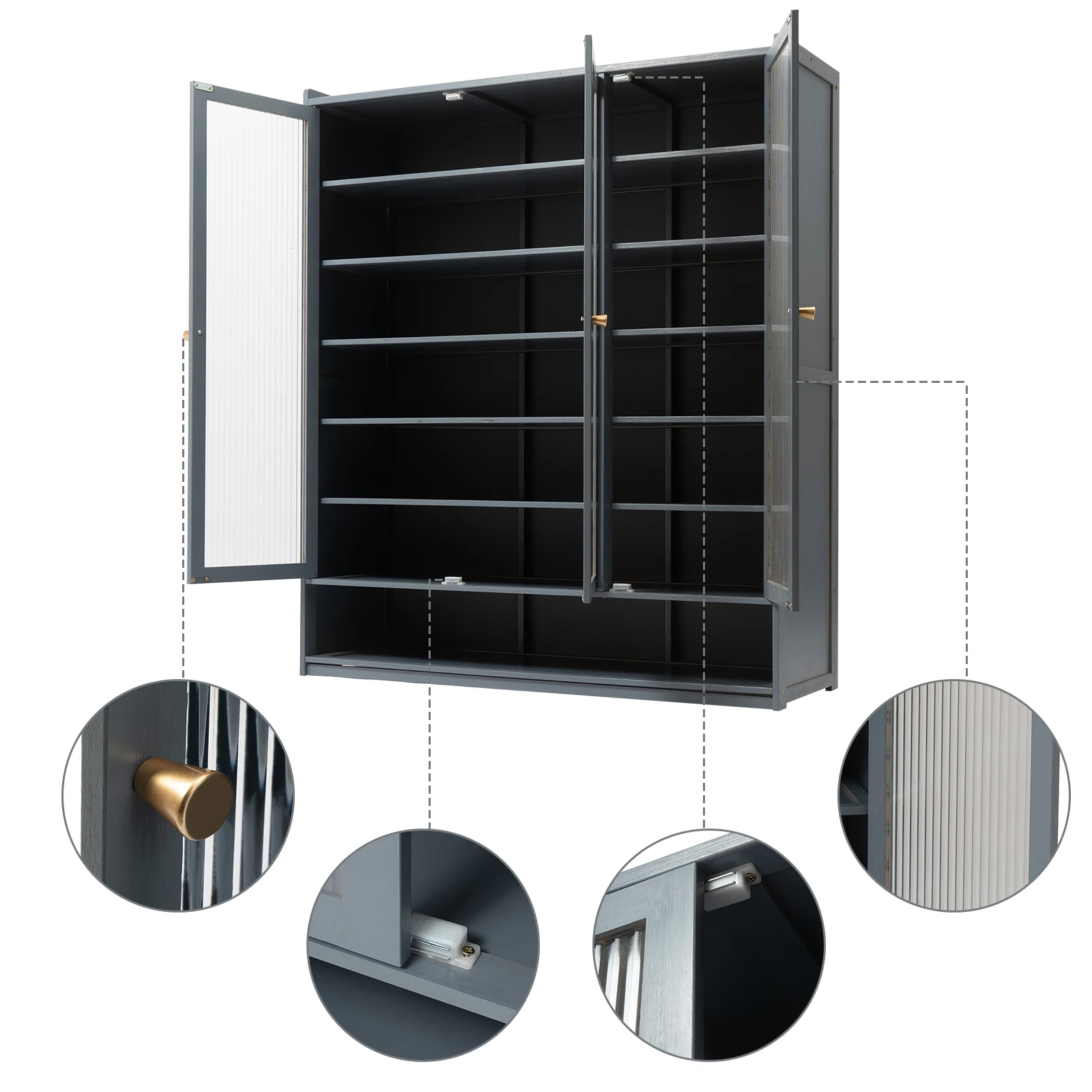 Light Luxury Gray Shoe Cabinet Storage Rack 8 Layers Entryway Shoe Storage Cabinet Shoe Storage Rack 3-Door Shelves for Entryway