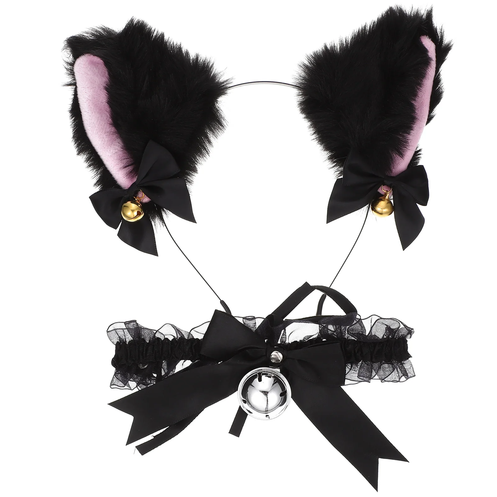 

Cat Ears Headband Lovely Bowknot Bell Choker Furry Girls Halloween Cosplay Animal Ear Headdress Collar Safe Material