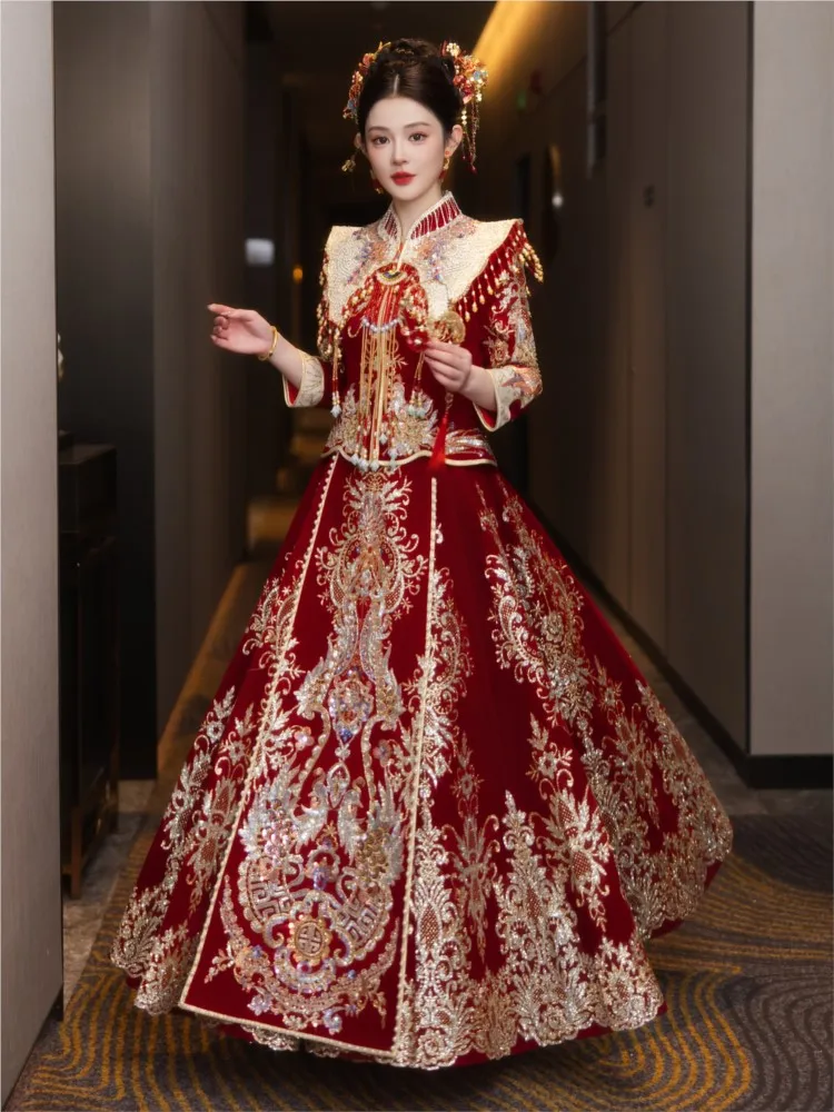 New Chinese-style wedding dress for brides toasting and female attire