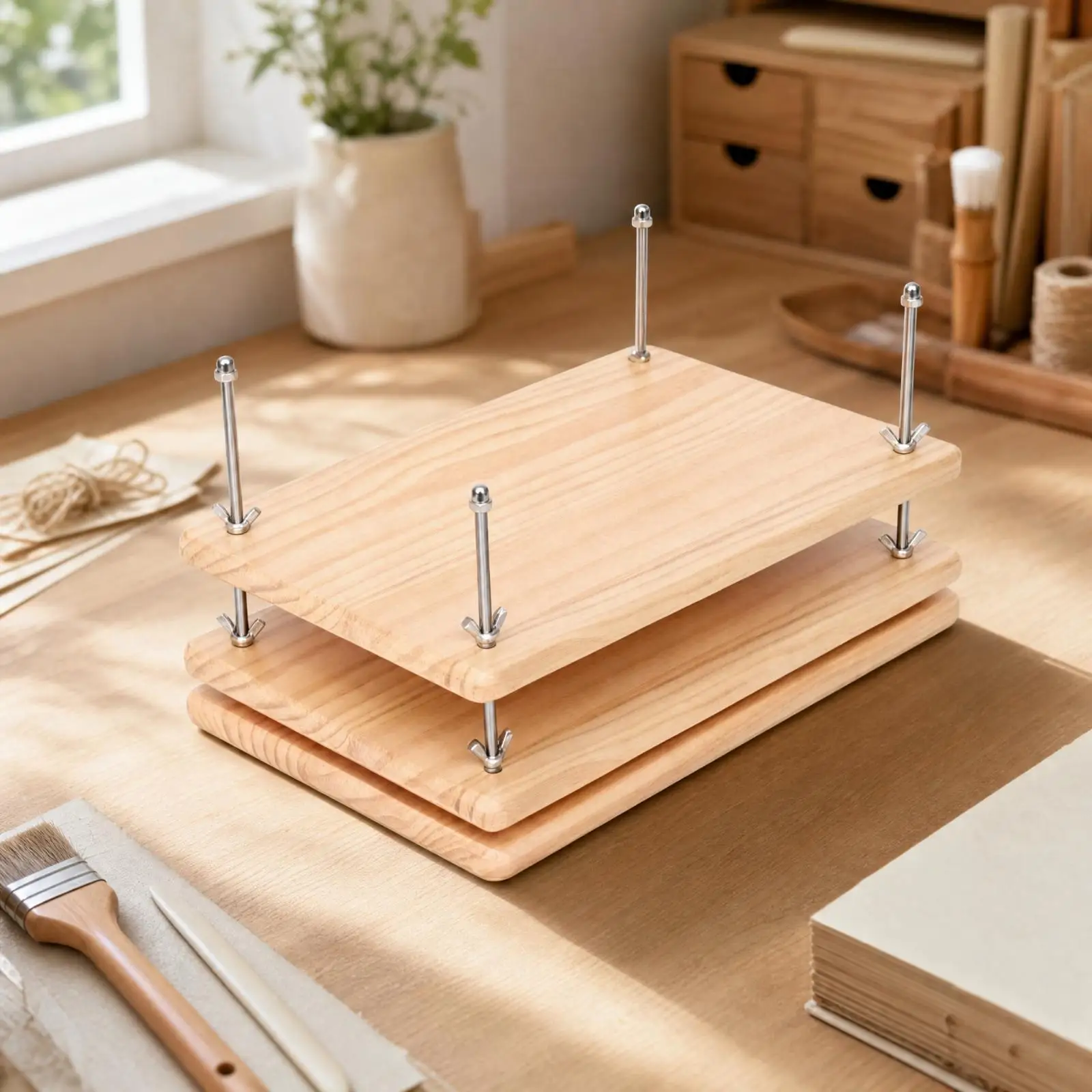 3 Tier Book Binding Press Solid Wood Adjustable Clamp for Books Pamphlets Sewing Craft Repair Projects