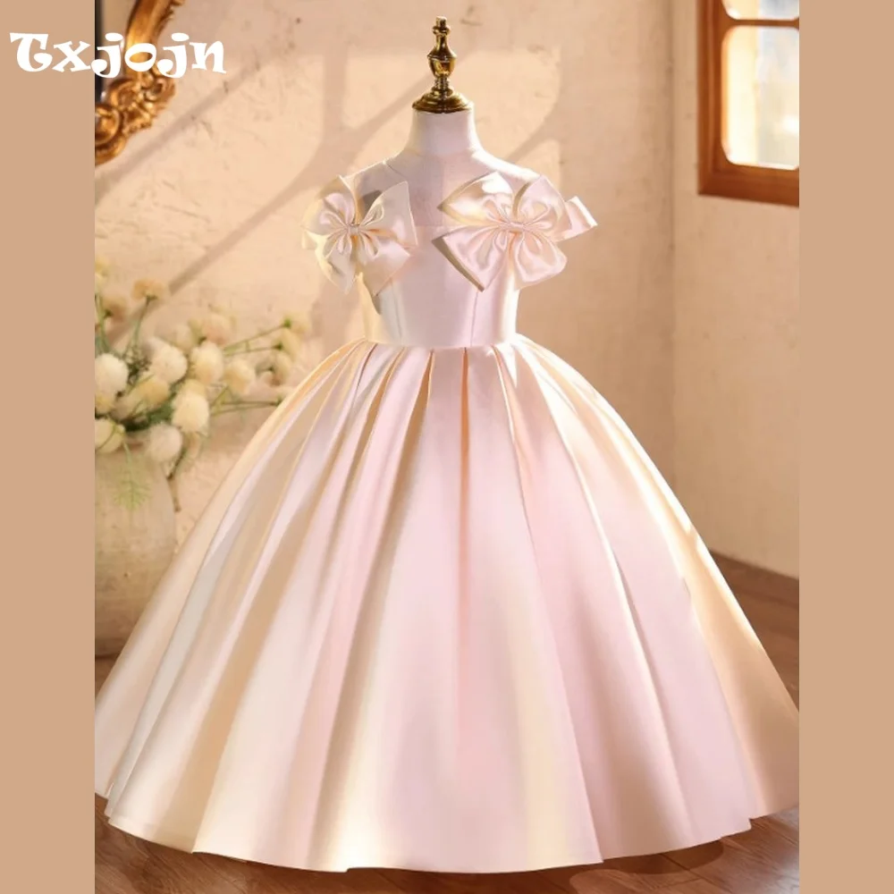 Girl's Satin Ball Gown Flower Girl New Christmas Princess Dress Toddler Teens Child Vestido Wedding Party Birthday Clothes 3-16Y