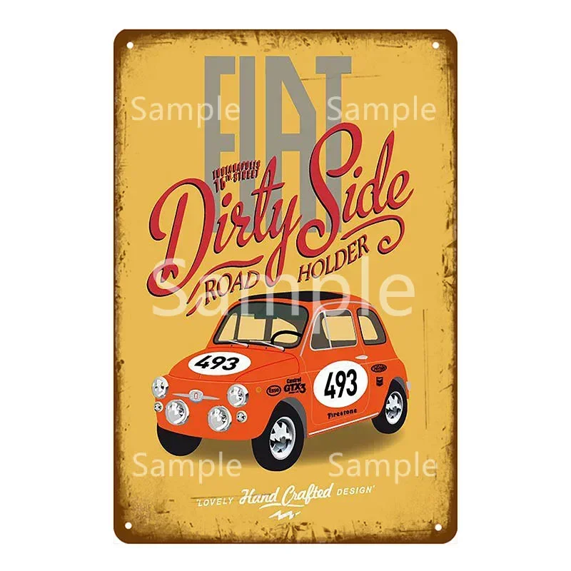 

Classic Mini Car Metal Signs Fiat Vintage Poster Wall Art Kraft Pub Bar Garage Room Home Decor Art Painting Plaque YL029