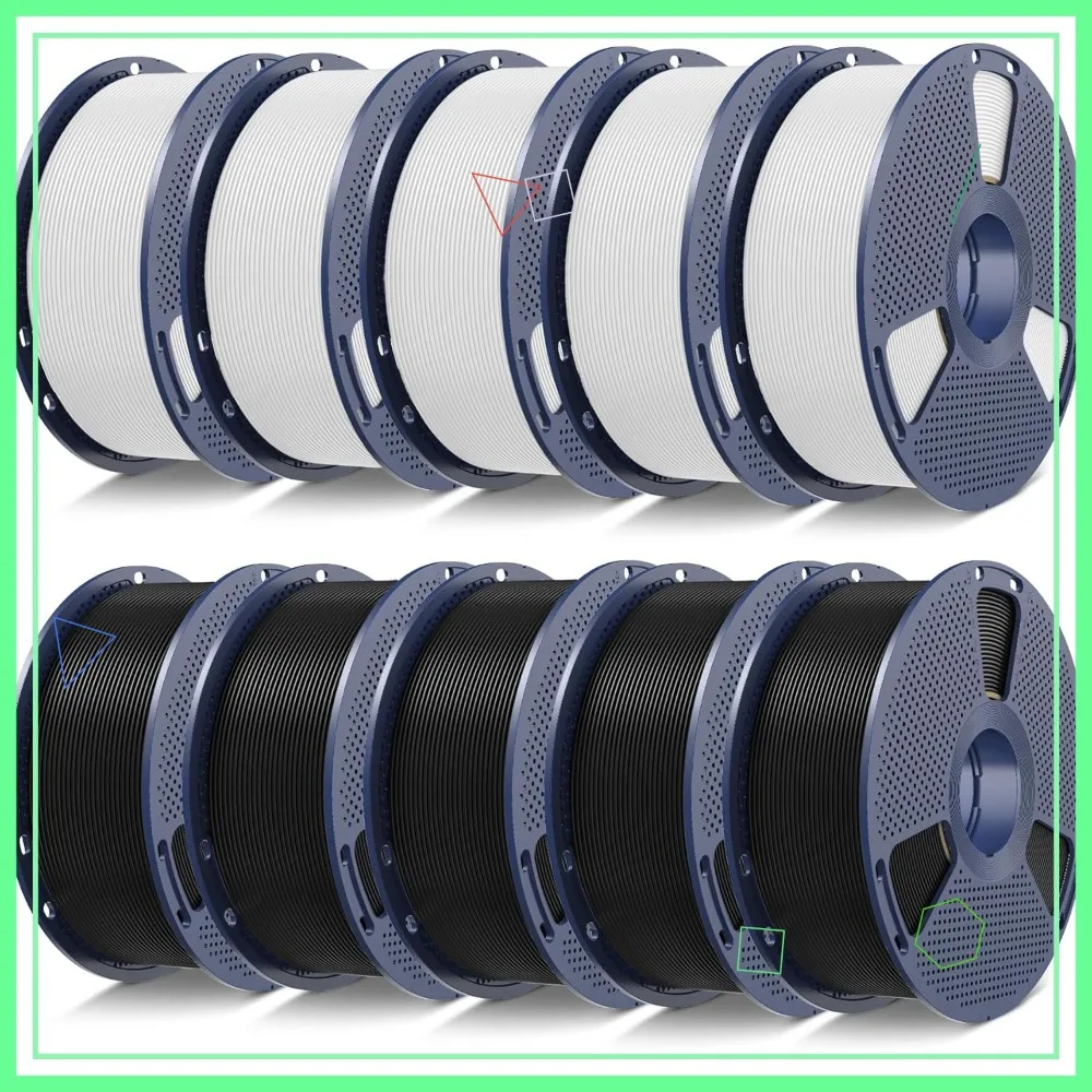 

3D Printer Filament 10kg Bundle, PLA 1.75mm ±0.02mm, Individually Vacuum-Sealed, 1kg per Spool, 10 Pack (5 Black + 5 White)