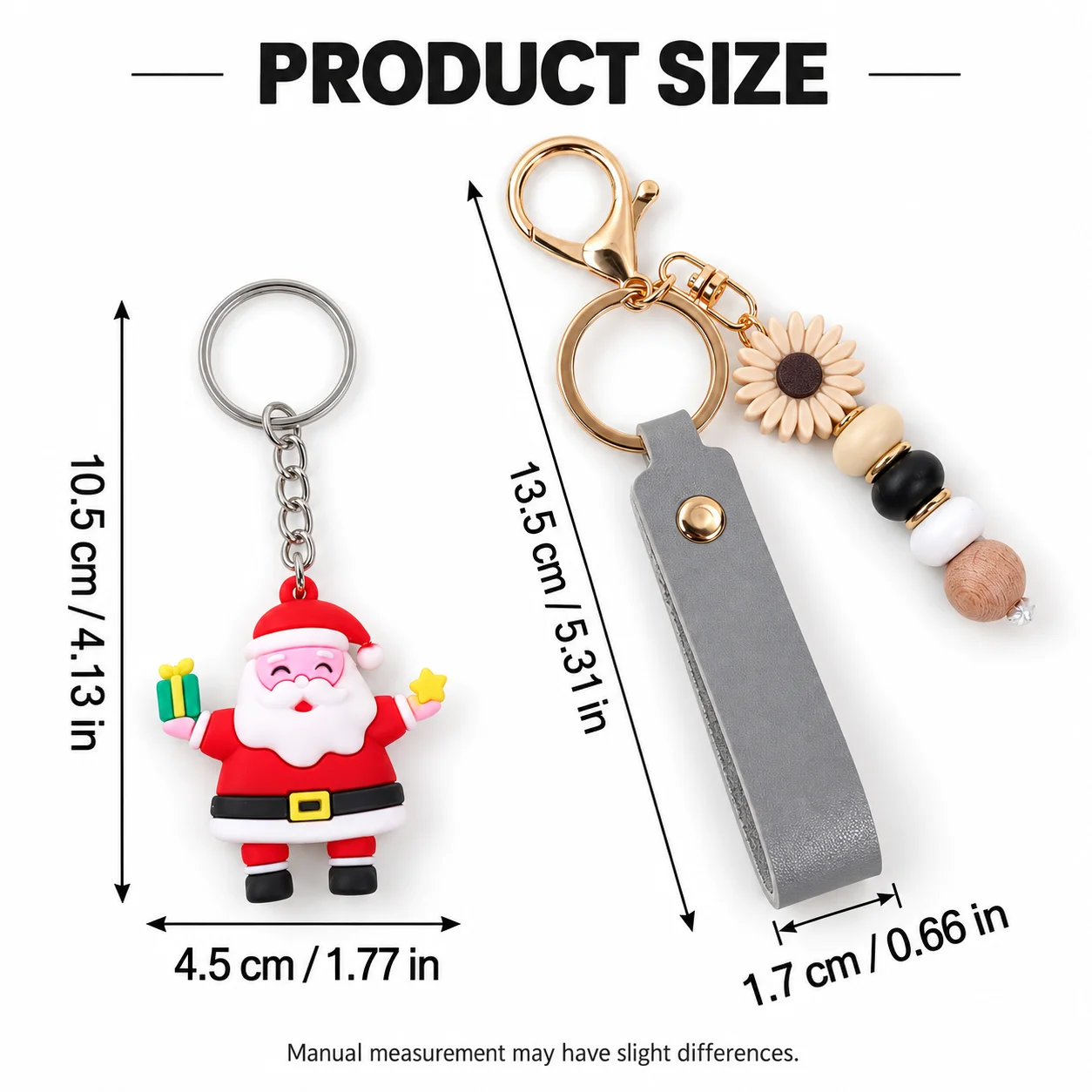 Custom Christmas Keychain Personalized PU Leather With Santa Claus Pendant 4 Colors Festive Gift Key Ring DIY Gift for Friends