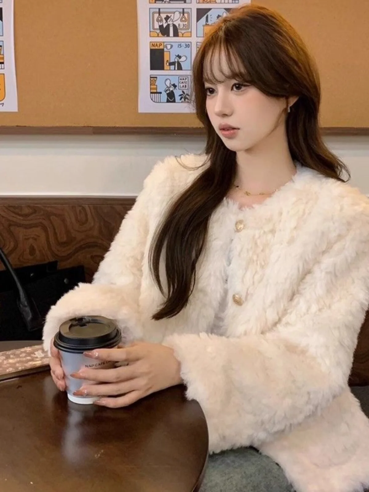 

Lamb Fur Jaet Women's Thiened Loose New Sle Small Size Versatile Cotton Clothes Top Sweet Sle ort Length