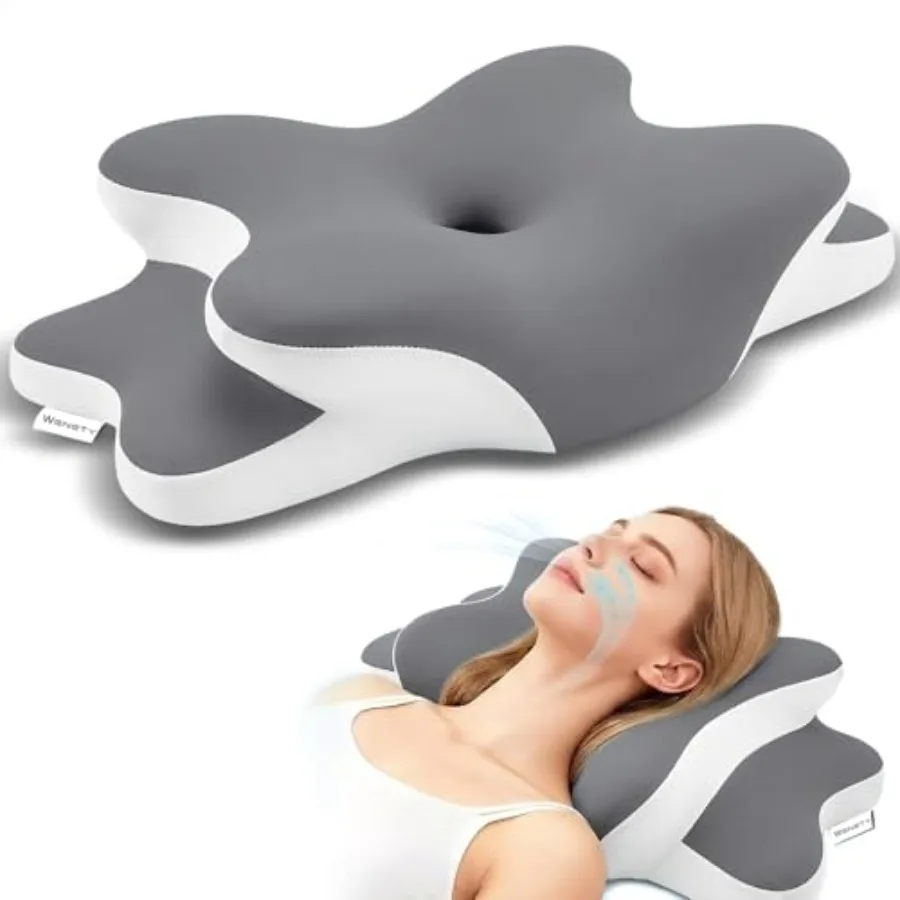 

Sleep Apnea Pillow with Neck Pain and Snoring Relief -Orthopedic Cervical Pillow, Ergonomic Contour Memory Foam for Side, Back,